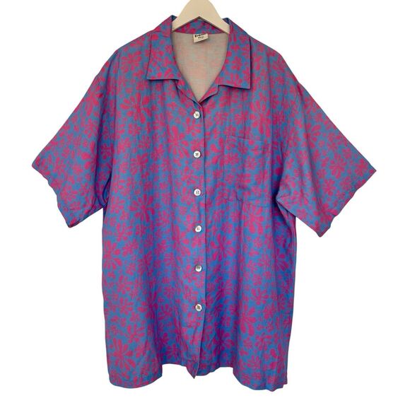 Kulani Kinis Oversized Button-up Linen Blend Cover-up Shirt In Kismet Floral XL - Picture 2 of 9